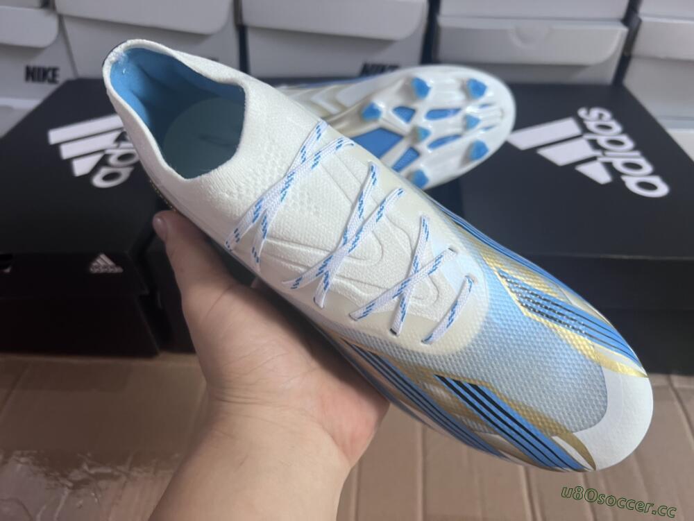 Men's Adidas X Crazyfast.1 FG Firm Ground Low-Tops Football Boots - White/Blue/Gold