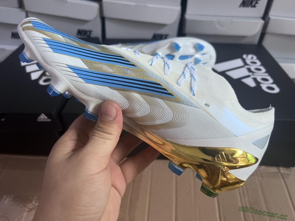 Men's Adidas X Crazyfast.1 FG Firm Ground Low-Tops Football Boots - White/Blue/Gold