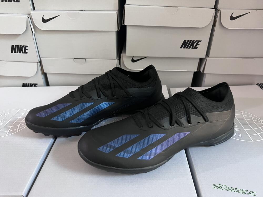 Men's Adidas X Crazyfast.1 TF Artificial Turf Low-Tops Football Shoes - Black/Blue