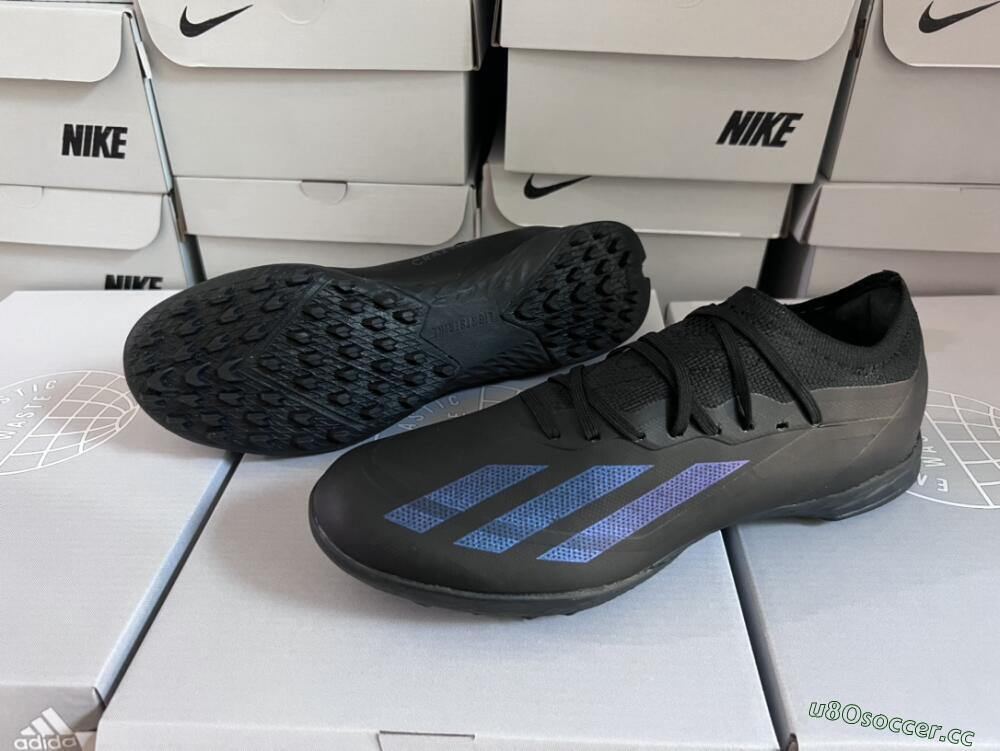 Men's Adidas X Crazyfast.1 TF Artificial Turf Low-Tops Football Shoes - Black/Blue