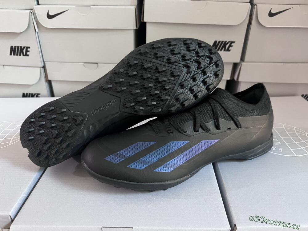 Men's Adidas X Crazyfast.1 TF Artificial Turf Low-Tops Football Shoes - Black/Blue