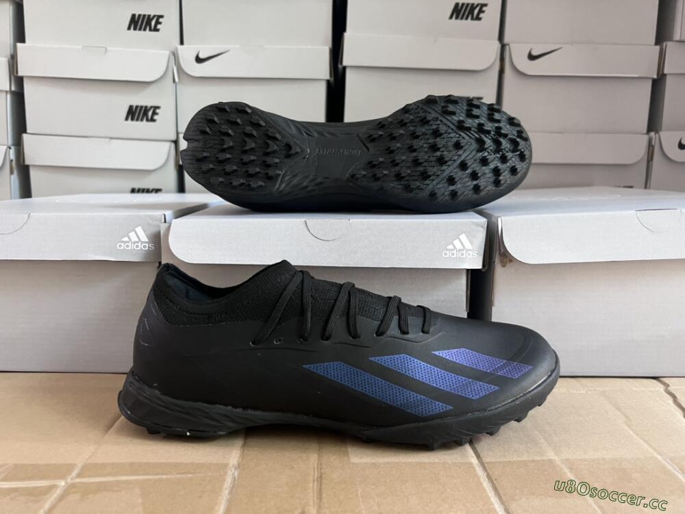 Men's Adidas X Crazyfast.1 TF Artificial Turf Low-Tops Football Shoes - Black/Blue