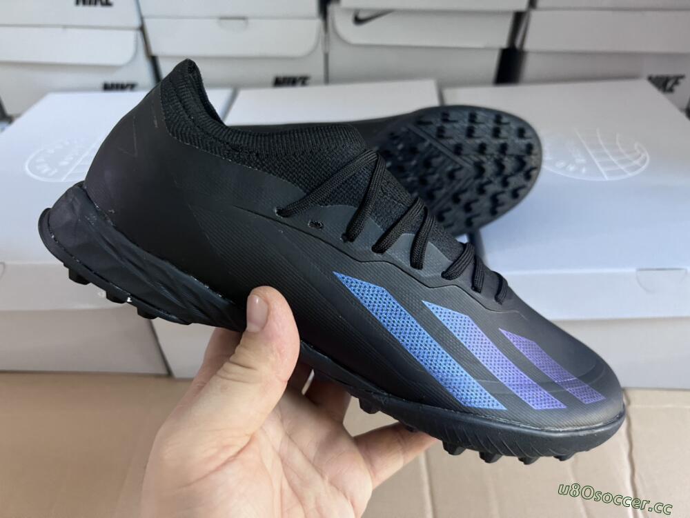 Men's Adidas X Crazyfast.1 TF Artificial Turf Low-Tops Football Shoes - Black/Blue