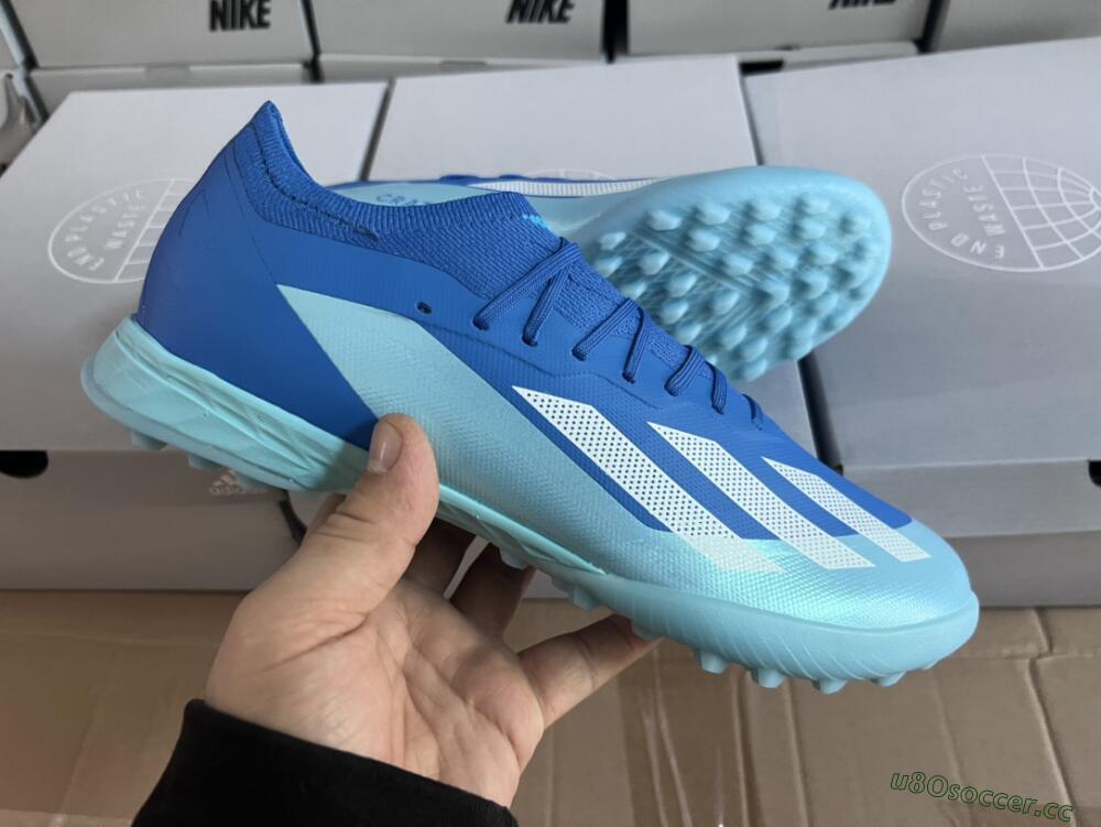 Men's Adidas X Crazyfast.3 TF Artificial Turf Low-Tops Football Shoes - Blue/Jade/White