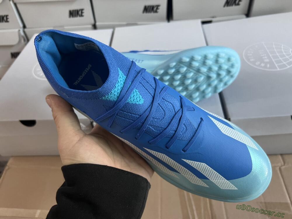 Men's Adidas X Crazyfast.3 TF Artificial Turf Low-Tops Football Shoes - Blue/Jade/White