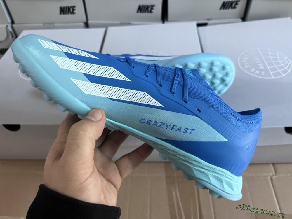 Men's Adidas X Crazyfast.3 TF Artificial Turf Low-Tops Football Shoes - Blue/Jade/White
