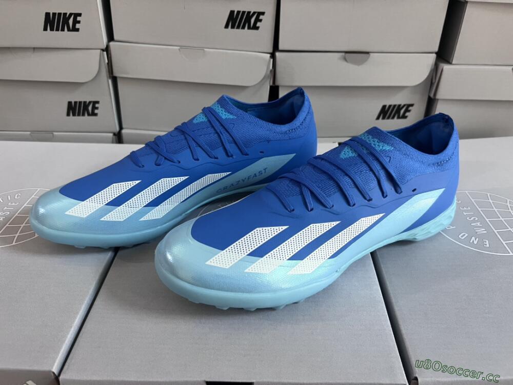 Men's Adidas X Crazyfast.3 TF Artificial Turf Low-Tops Football Shoes - Blue/Jade/White
