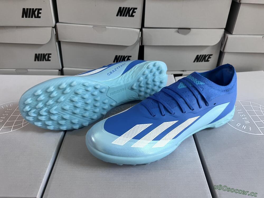 Men's Adidas X Crazyfast.3 TF Artificial Turf Low-Tops Football Shoes - Blue/Jade/White