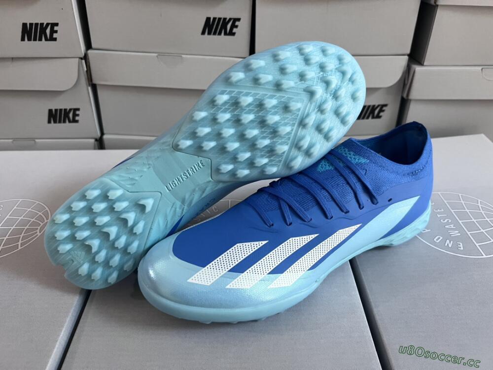 Men's Adidas X Crazyfast.3 TF Artificial Turf Low-Tops Football Shoes - Blue/Jade/White