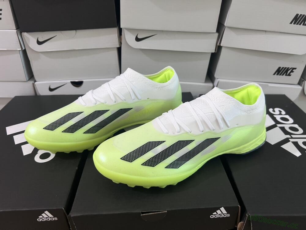 Men's Adidas X Crazyfast.1 TF Artificial Turf Low-Tops Football Shoes - Green/White/Black