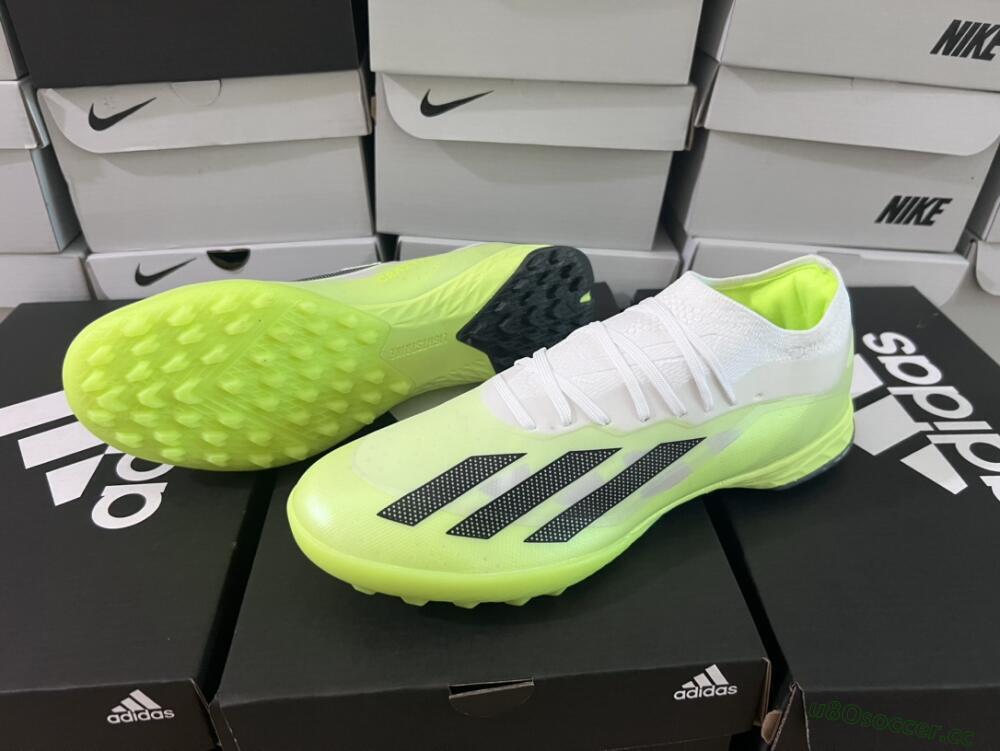 Men's Adidas X Crazyfast.1 TF Artificial Turf Low-Tops Football Shoes - Green/White/Black