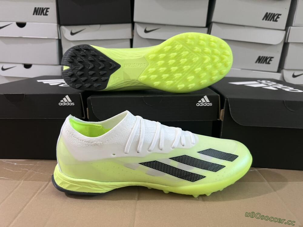 Men's Adidas X Crazyfast.1 TF Artificial Turf Low-Tops Football Shoes - Green/White/Black