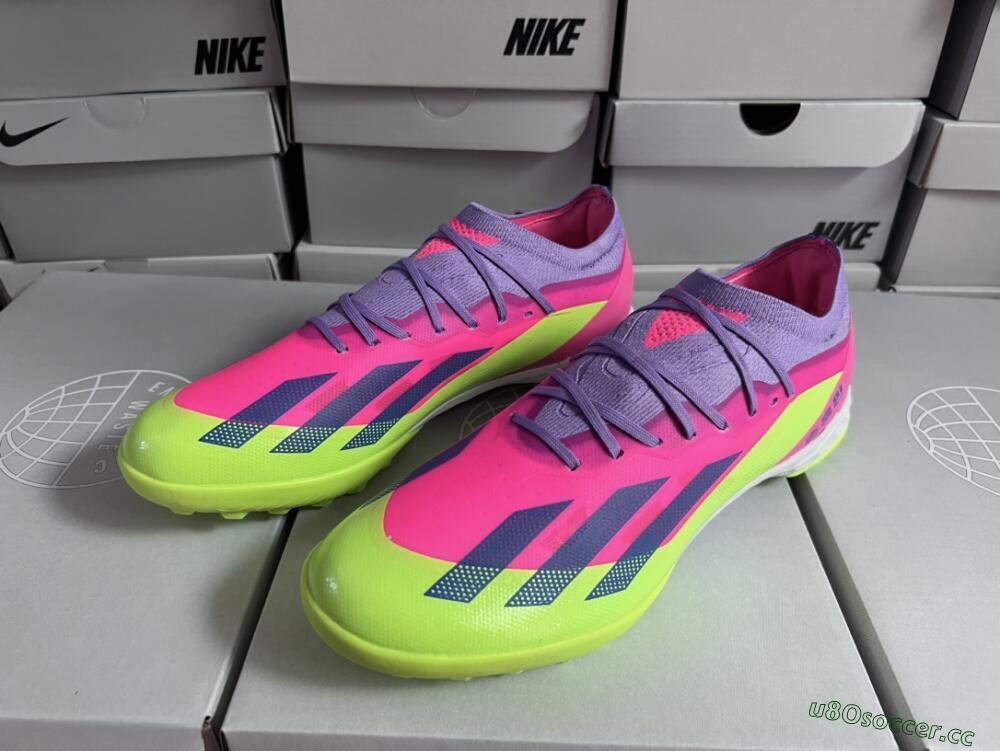 Men's Adidas X Crazyfast.1 TF Artificial Turf Low-Tops Football Boots - Pink/Purple/Blue/Green