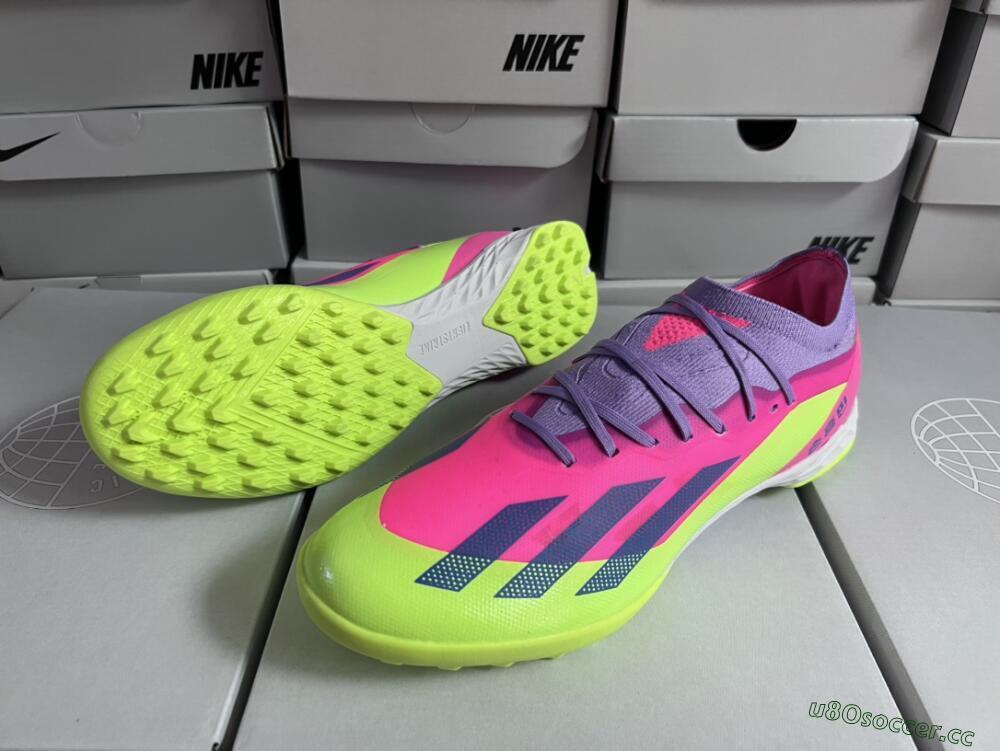Men's Adidas X Crazyfast.1 TF Artificial Turf Low-Tops Football Boots - Pink/Purple/Blue/Green