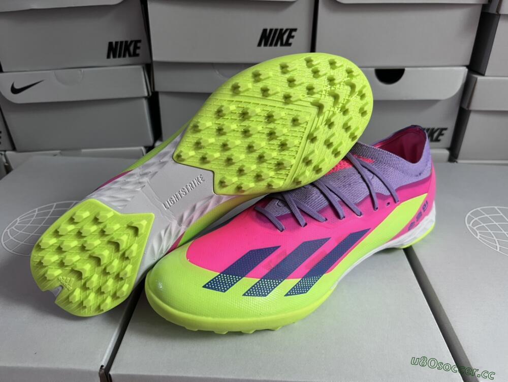Men's Adidas X Crazyfast.1 TF Artificial Turf Low-Tops Football Boots - Pink/Purple/Blue/Green