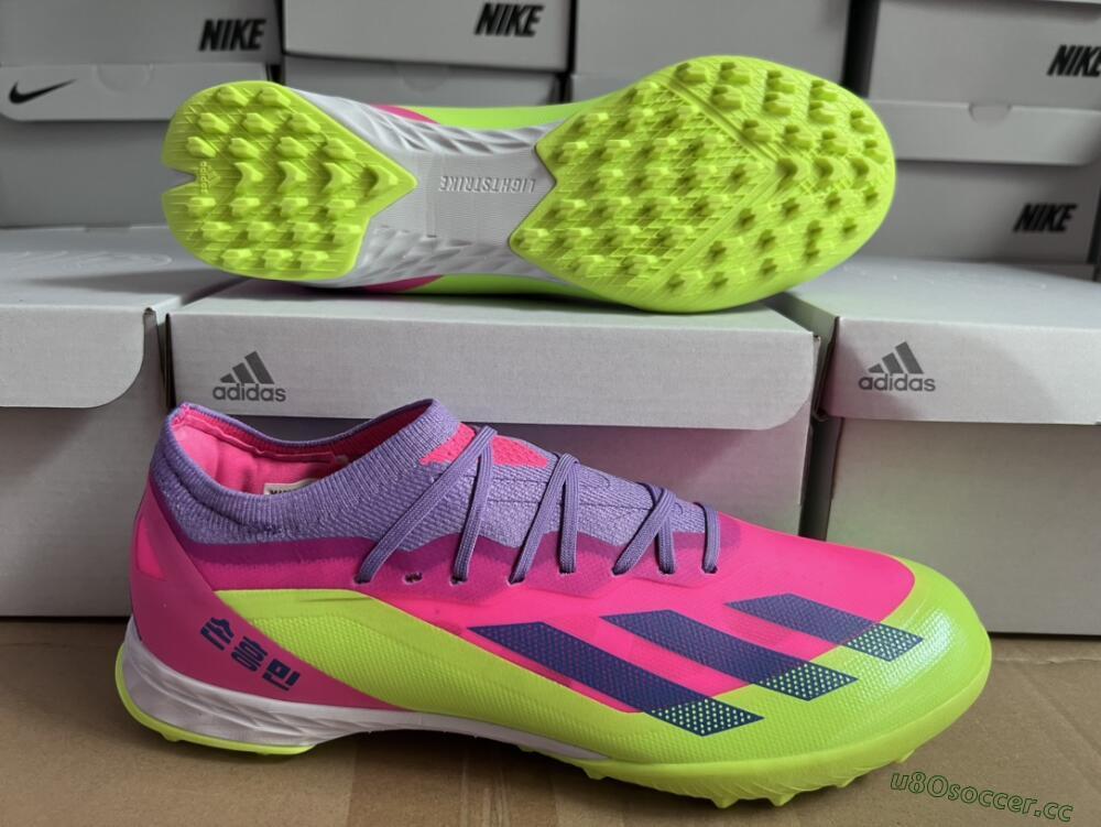 Men's Adidas X Crazyfast.1 TF Artificial Turf Low-Tops Football Boots - Pink/Purple/Blue/Green