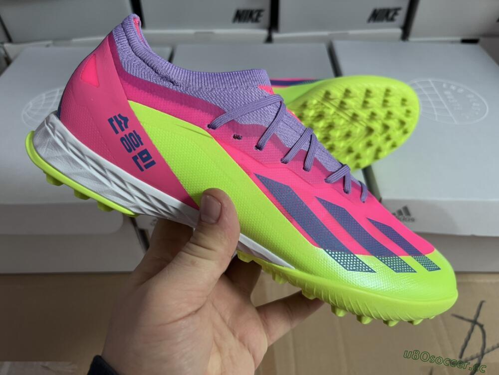 Men's Adidas X Crazyfast.1 TF Artificial Turf Low-Tops Football Boots - Pink/Purple/Blue/Green