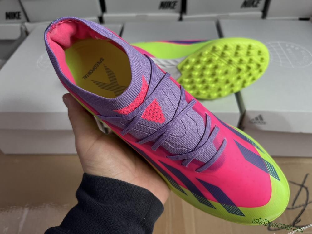 Men's Adidas X Crazyfast.1 TF Artificial Turf Low-Tops Football Boots - Pink/Purple/Blue/Green