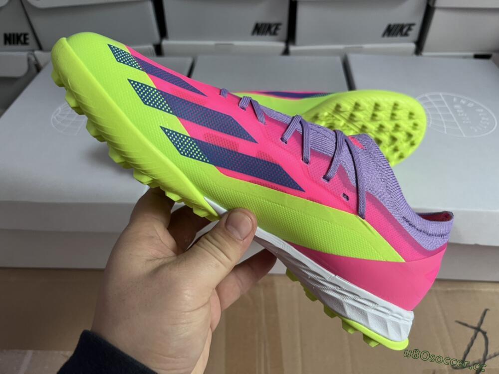 Men's Adidas X Crazyfast.1 TF Artificial Turf Low-Tops Football Boots - Pink/Purple/Blue/Green