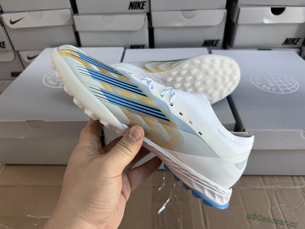 Men's Adidas X Crazyfast.1 TF Artificial Turf Low-Tops Football Shoes - White/Blue/Gold
