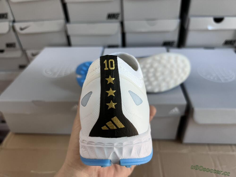 Men's Adidas X Crazyfast.1 TF Artificial Turf Low-Tops Football Shoes - White/Blue/Gold