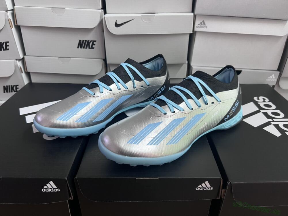 Men's Adidas X Crazyfast.1 TF Artificial Turf Low-Tops Football Shoes - Blue/Silver/Black