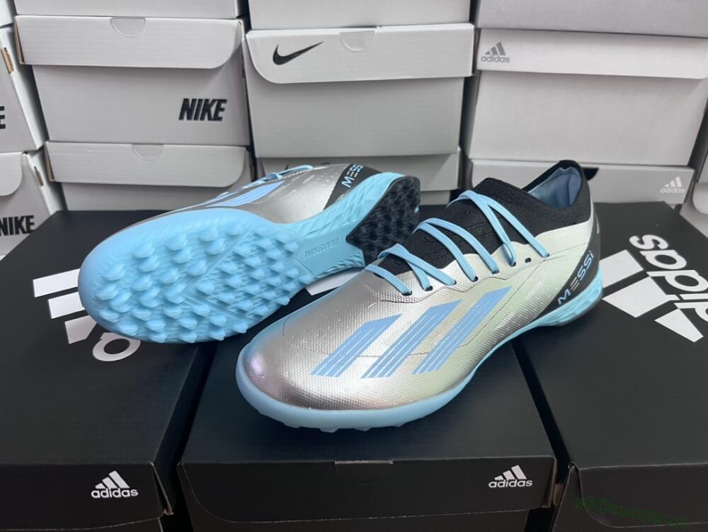 Men's Adidas X Crazyfast.1 TF Artificial Turf Low-Tops Football Shoes - Blue/Silver/Black