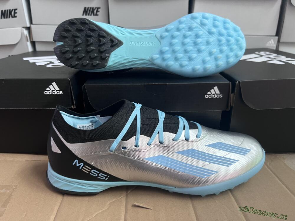 Men's Adidas X Crazyfast.1 TF Artificial Turf Low-Tops Football Shoes - Blue/Silver/Black