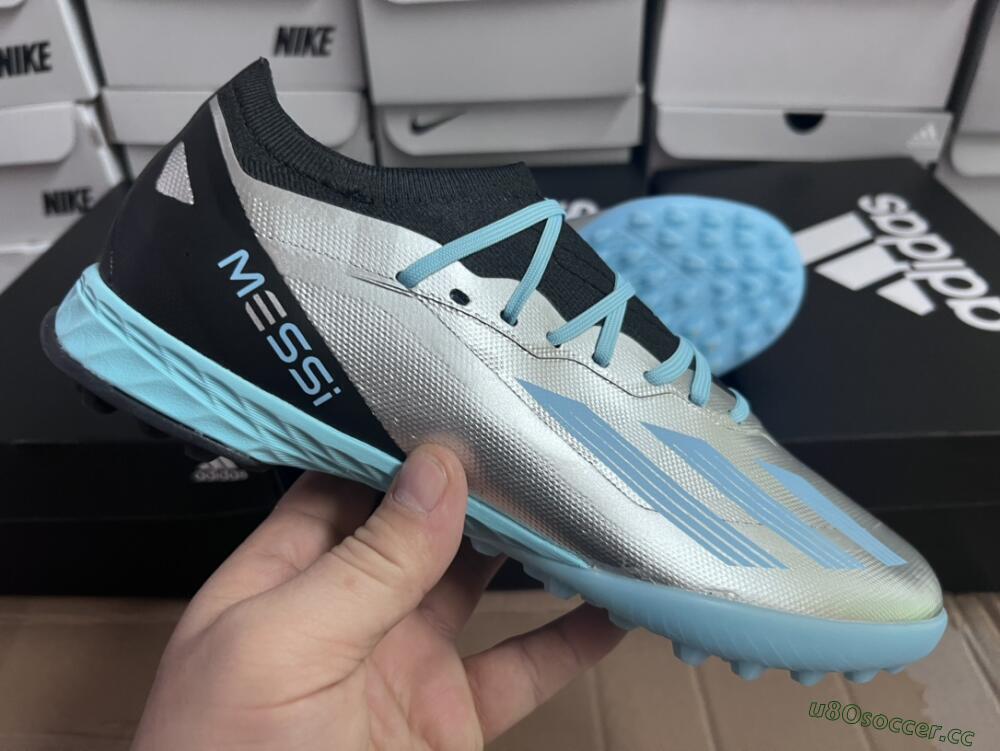 Men's Adidas X Crazyfast.1 TF Artificial Turf Low-Tops Football Shoes - Blue/Silver/Black