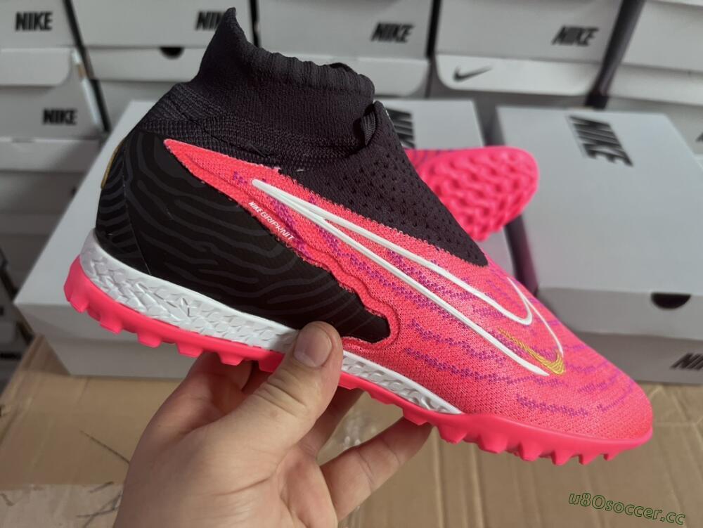 Men's Nike Phantom GX Elite DF Link TF Artificial Turf High-Tops Football Shoes - Pink/Gold/White/Black