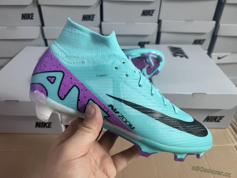 Unisex Nike Air Zoom Mercurial Superfly 9 Elite FG Firm Ground High-Tops Football Boots - Blue/Black/Purple