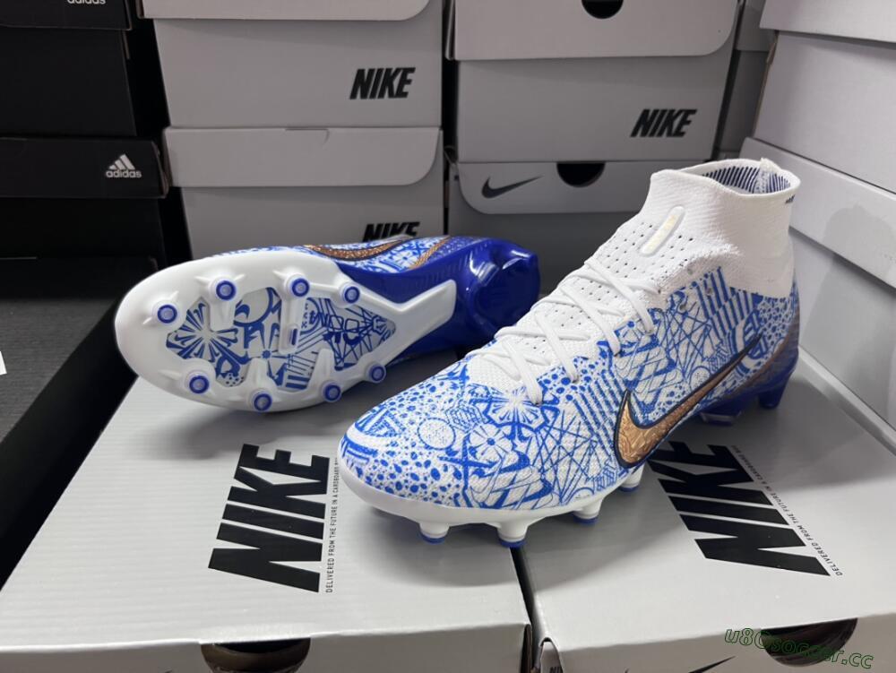 Men's Nike Air Zoom Mercurial Superfly 9 Elite AG Artificial Grass High-Tops Football Boots - Blue/White