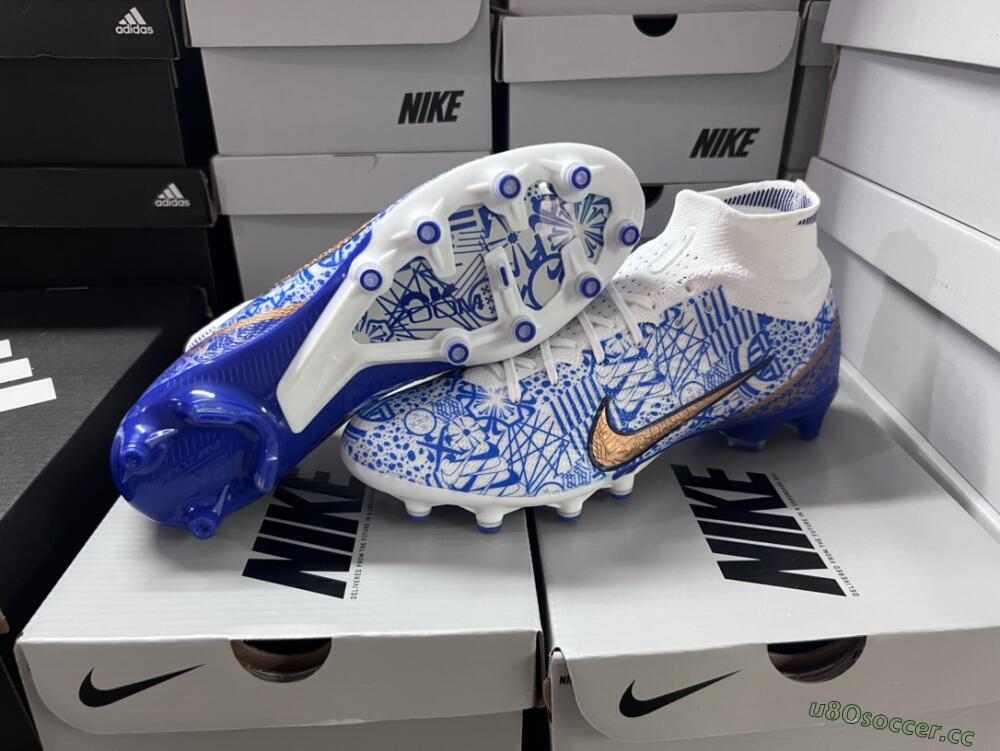 Men's Nike Air Zoom Mercurial Superfly 9 Elite AG Artificial Grass High-Tops Football Boots - Blue/White