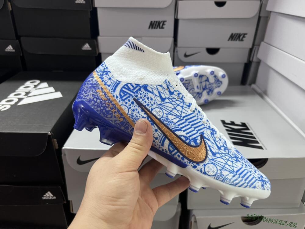 Men's Nike Air Zoom Mercurial Superfly 9 Elite AG Artificial Grass High-Tops Football Boots - Blue/White