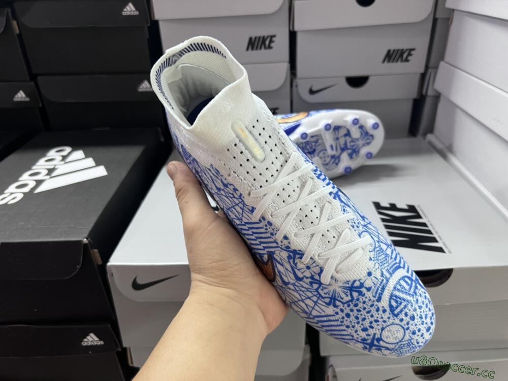 Men's Nike Air Zoom Mercurial Superfly 9 Elite AG Artificial Grass High-Tops Football Boots - Blue/White