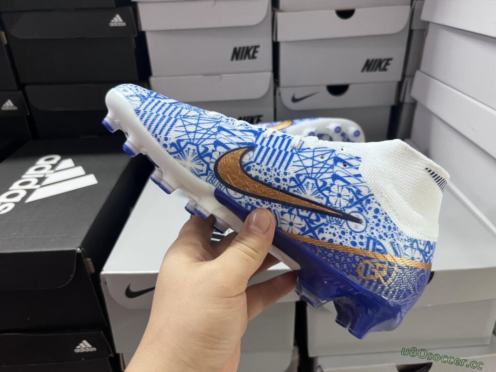 Men's Nike Air Zoom Mercurial Superfly 9 Elite AG Artificial Grass High-Tops Football Boots - Blue/White
