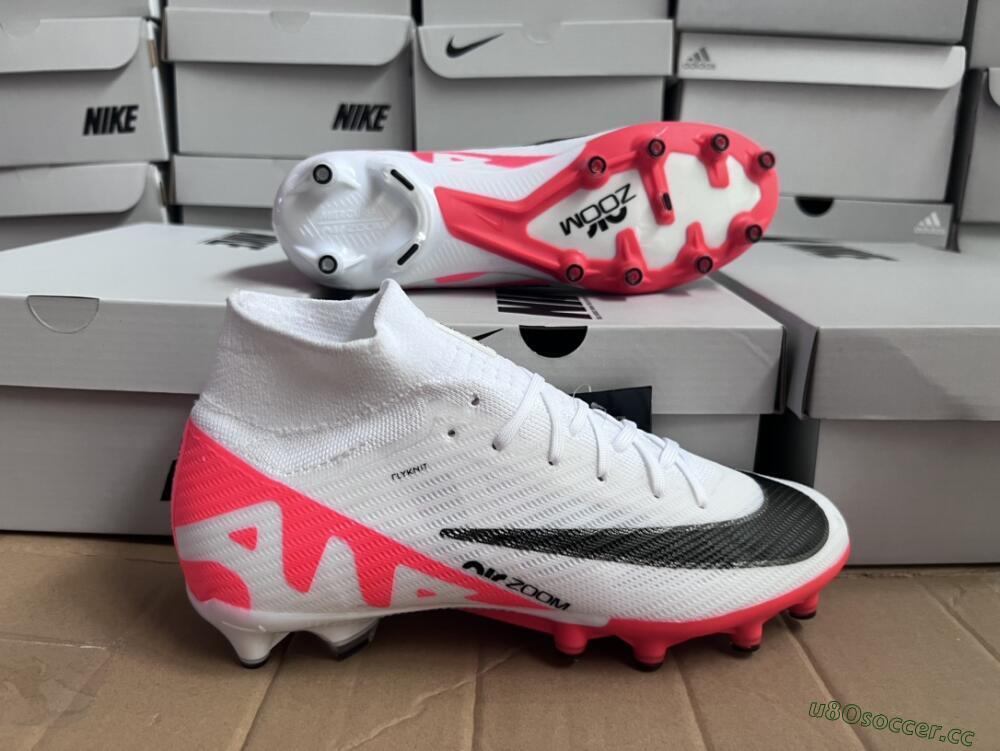 Men's Nike Air Zoom Mercurial Superfly 9 Elite AG Artificial Grass High-Tops Football Boots - White/Red/Black