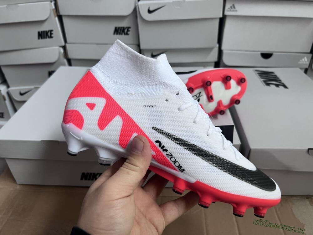Men's Nike Air Zoom Mercurial Superfly 9 Elite AG Artificial Grass High-Tops Football Boots - White/Red/Black