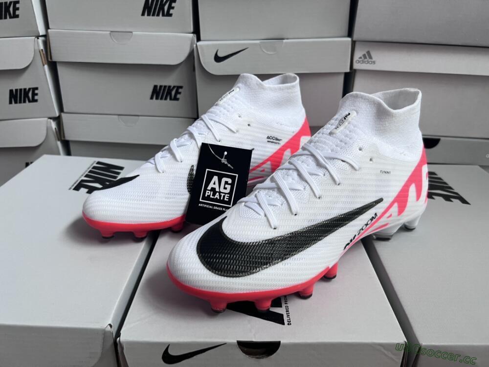 Men's Nike Air Zoom Mercurial Superfly 9 Elite AG Artificial Grass High-Tops Football Boots - White/Red/Black