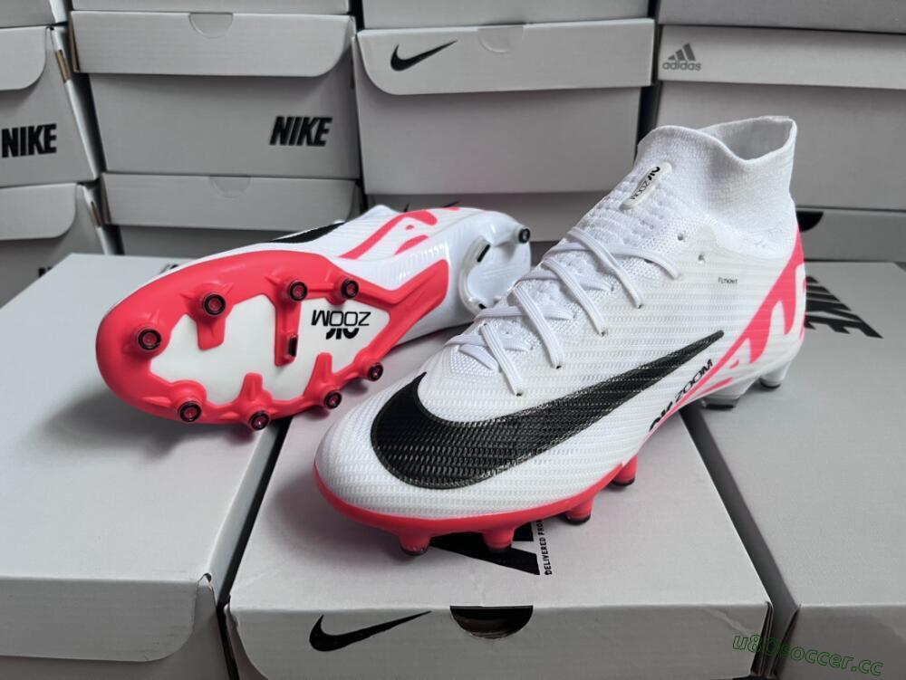 Men's Nike Air Zoom Mercurial Superfly 9 Elite AG Artificial Grass High-Tops Football Boots - White/Red/Black