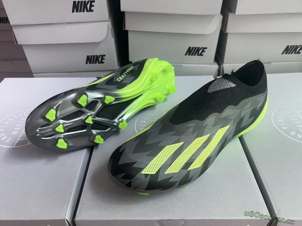 Men's Adidas X Crazyfast+ FG Firm Ground Low-Tops Football Boots - Grey/Black/Green