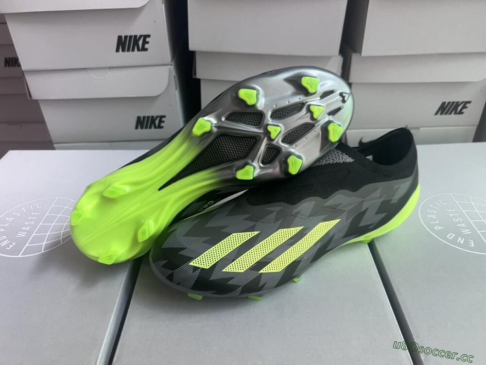 Men's Adidas X Crazyfast+ FG Firm Ground Low-Tops Football Boots - Grey/Black/Green