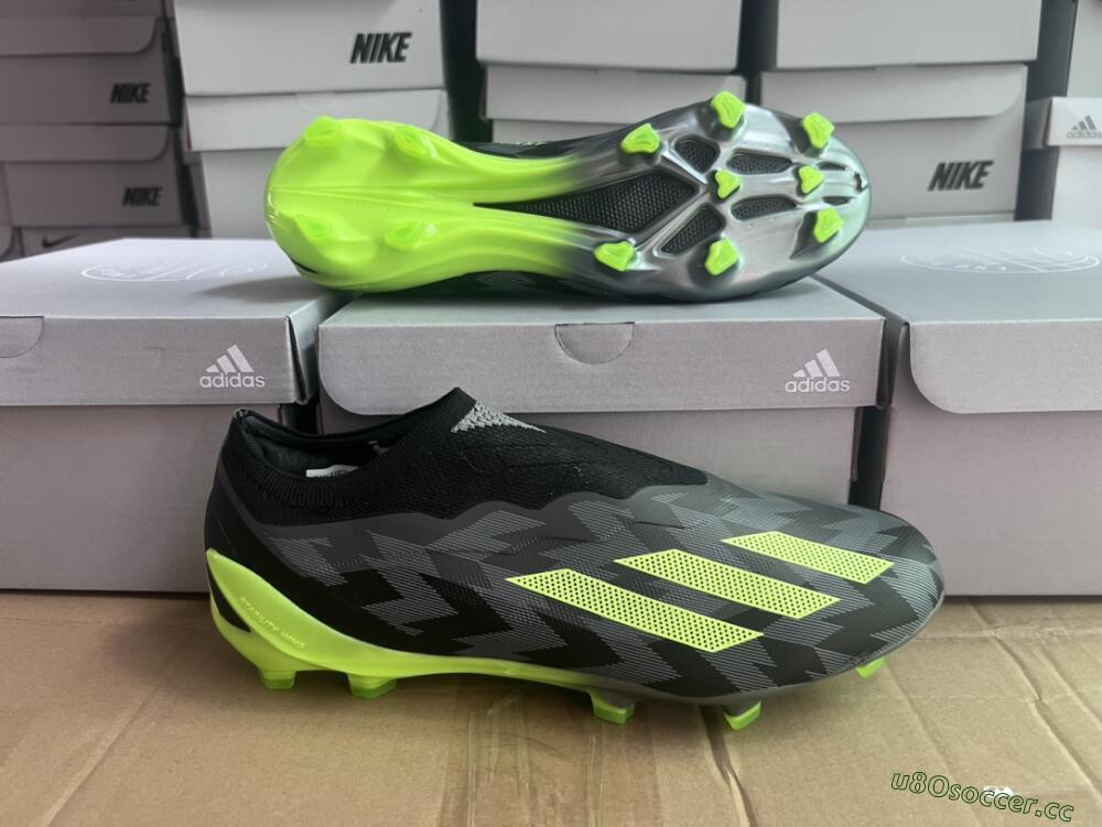 Men's Adidas X Crazyfast+ FG Firm Ground Low-Tops Football Boots - Grey/Black/Green