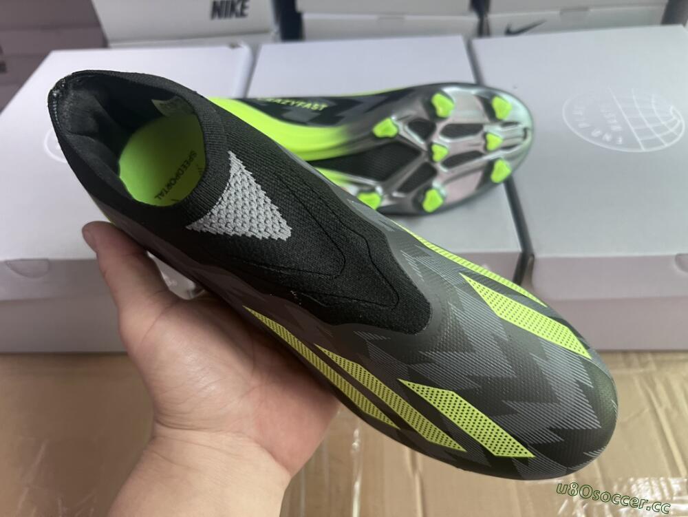 Men's Adidas X Crazyfast+ FG Firm Ground Low-Tops Football Boots - Grey/Black/Green
