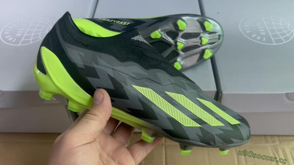 Men's Adidas X Crazyfast+ FG Firm Ground Low-Tops Football Boots - Grey/Black/Green
