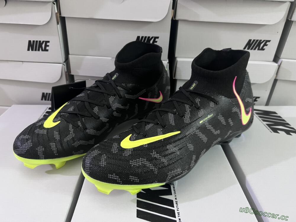 Men's Nike Phantom Luna Elite FG Firm Ground High-Tops Football Boots - Black/Yellow/Pink