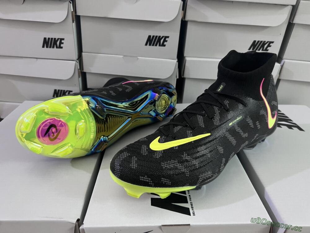 Men's Nike Phantom Luna Elite FG Firm Ground High-Tops Football Boots - Black/Yellow/Pink