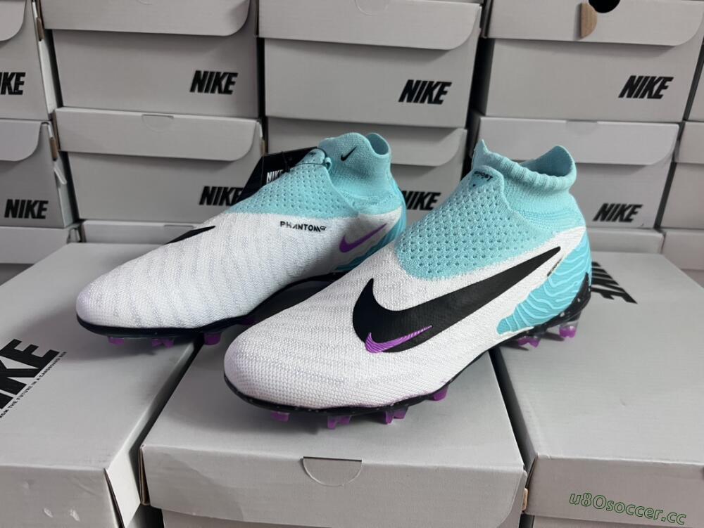 Unisex Nike Phantom GX Elite DF FG Firm Ground High-Tops Football Boots - White/Purple/Jade