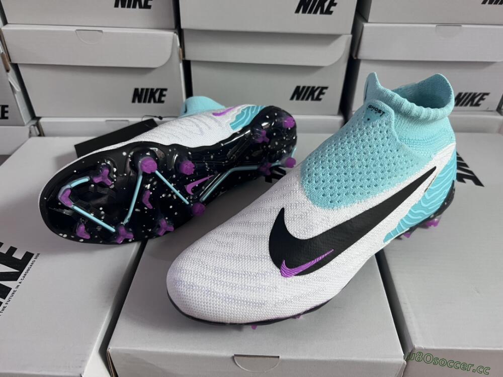 Unisex Nike Phantom GX Elite DF FG Firm Ground High-Tops Football Boots - White/Purple/Jade