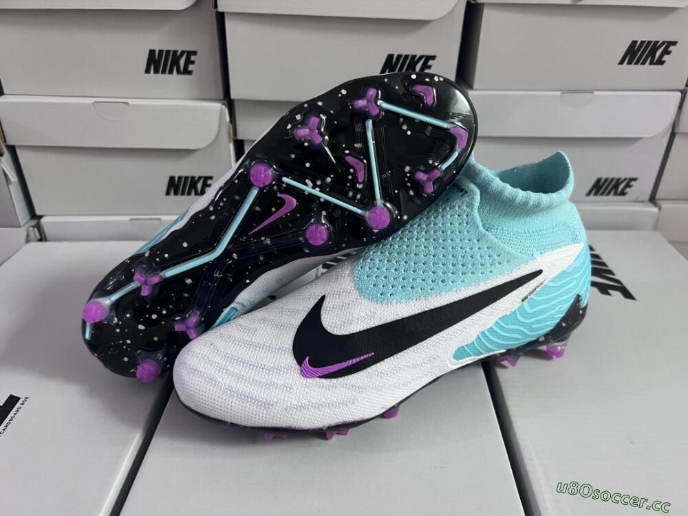 Unisex Nike Phantom GX Elite DF FG Firm Ground High-Tops Football Boots - White/Purple/Jade